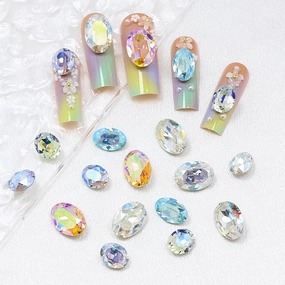 Large Nail Rhinestone,Pointback Oval Shape Nail Charms Colorful 3D Nail Diamonds 3 Sizes Nail Gems for Nail Art Decoration DIY Crafts