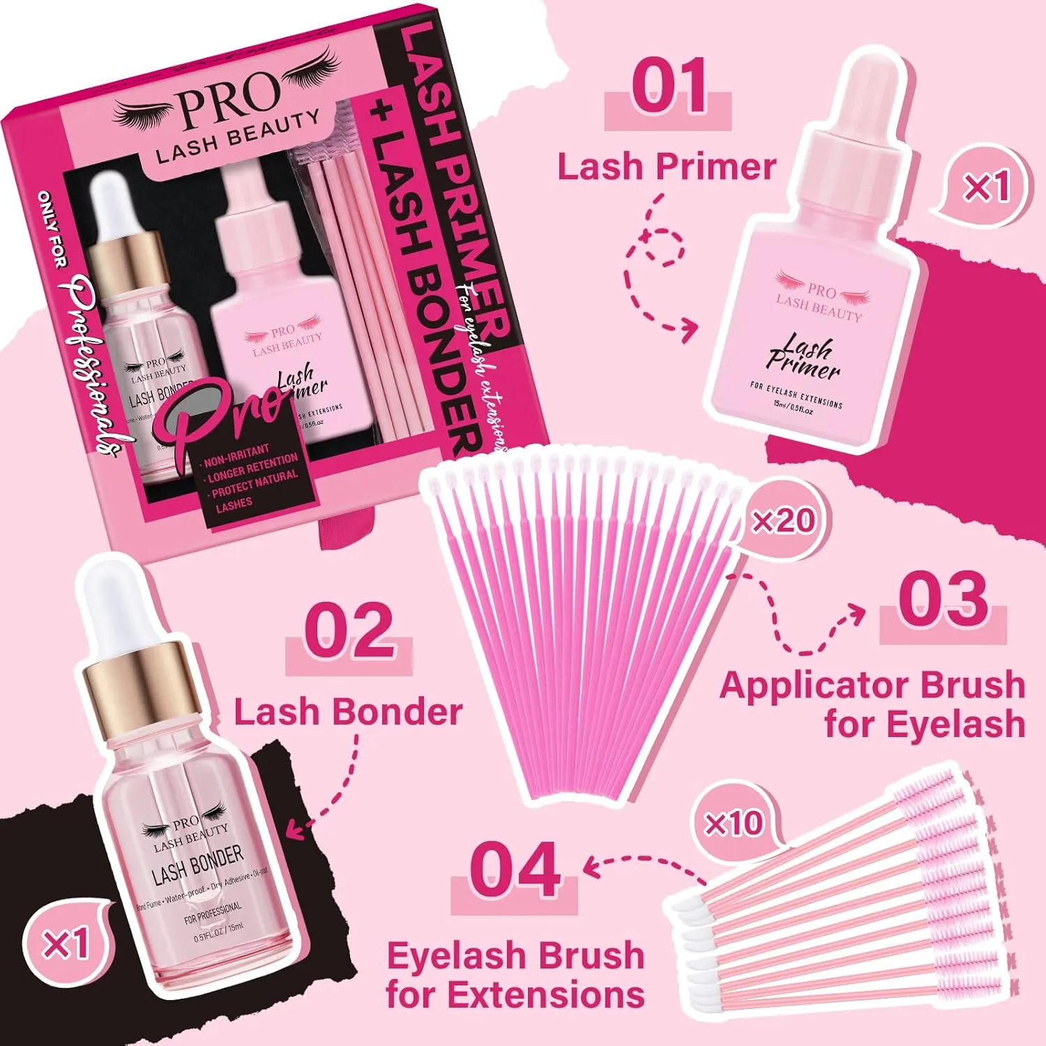 Lash Bonder Lash Primer for Eyelash Extensions Kit Longer Retention Glue Accelerator Lash Sealant Eyelash Bonder Primer 2 IN 1 Pre-Treatment for Professional Lash Extension (15ml 15ml)