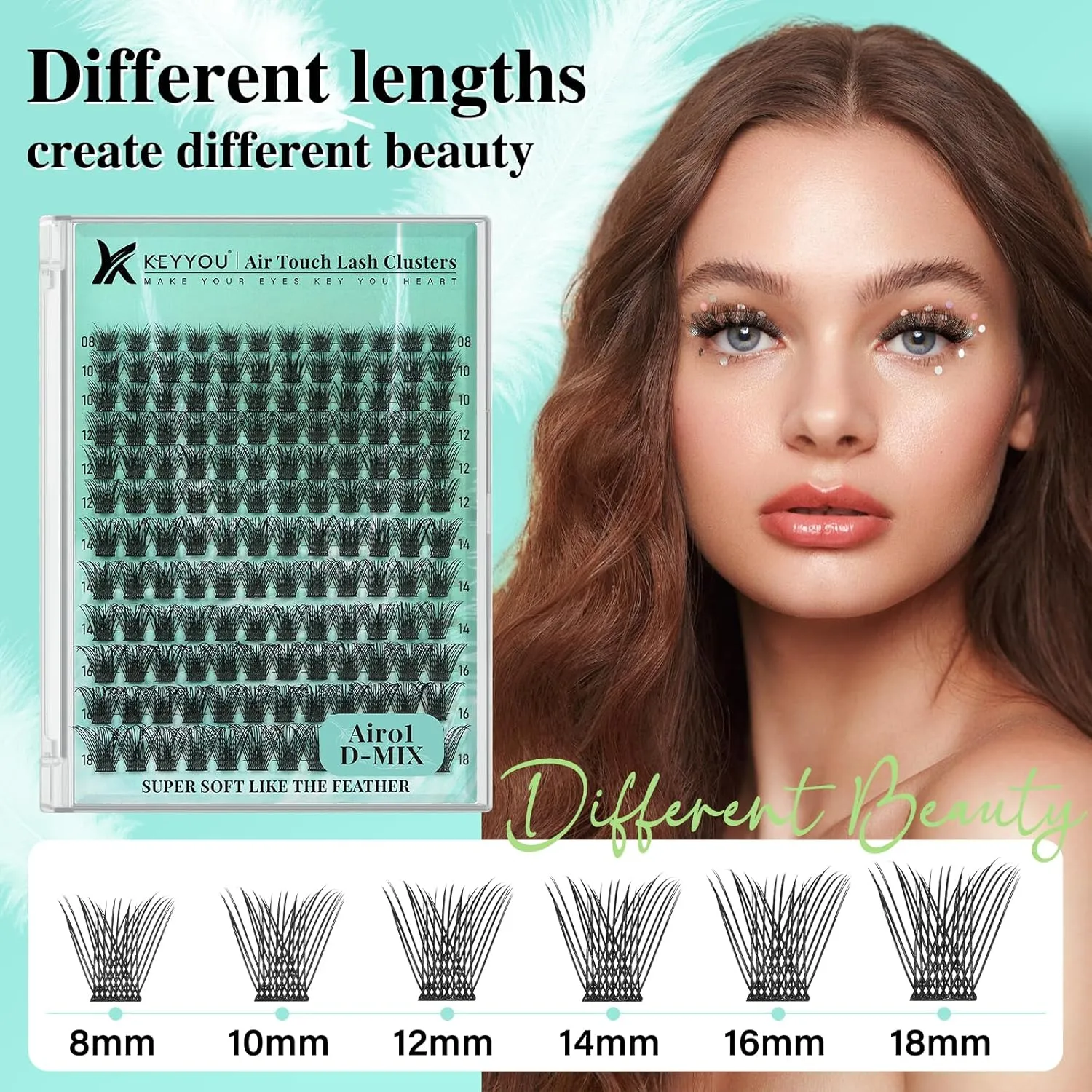 Lash Extension Kit 144pcs Air Touch Lash Clusters with Bond and Seal Lash Applicator Remover D Curl DIY Eyelash Extension Kit Easy to Apply at Home(Air01Kit-D-8-18Mix)