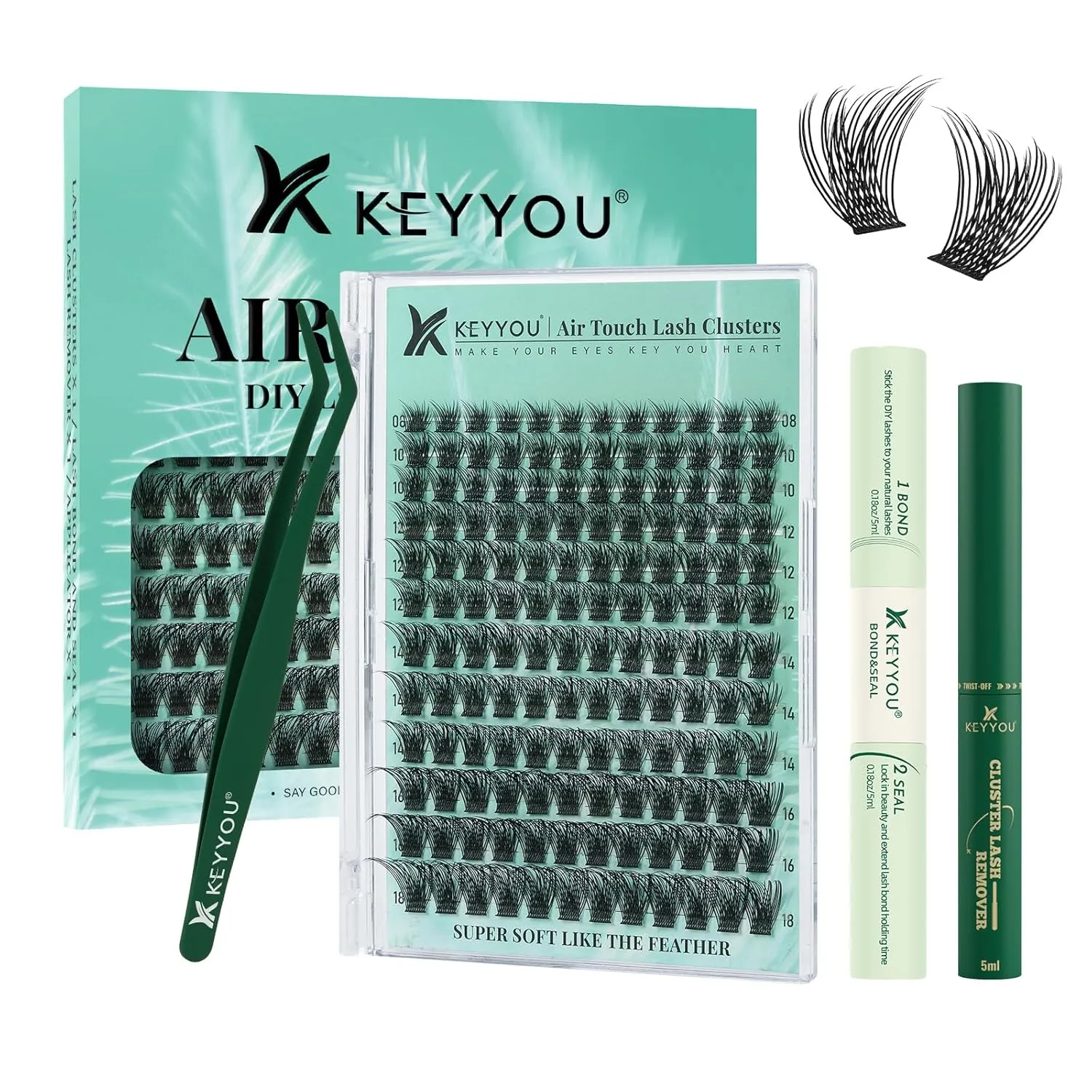 Lash Extension Kit 144pcs Air Touch Lash Clusters with Bond and Seal Lash Applicator Remover D Curl DIY Eyelash Extension Kit Easy to Apply at Home(Air01Kit-D-8-18Mix)