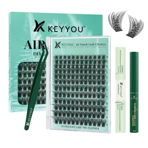 Lash Extension Kit 144pcs Air Touch Lash Clusters with Bond and Seal Lash Applicator Remover D Curl DIY Eyelash Extension Kit Easy to Apply at Home(Air01Kit-D-8-18Mix)