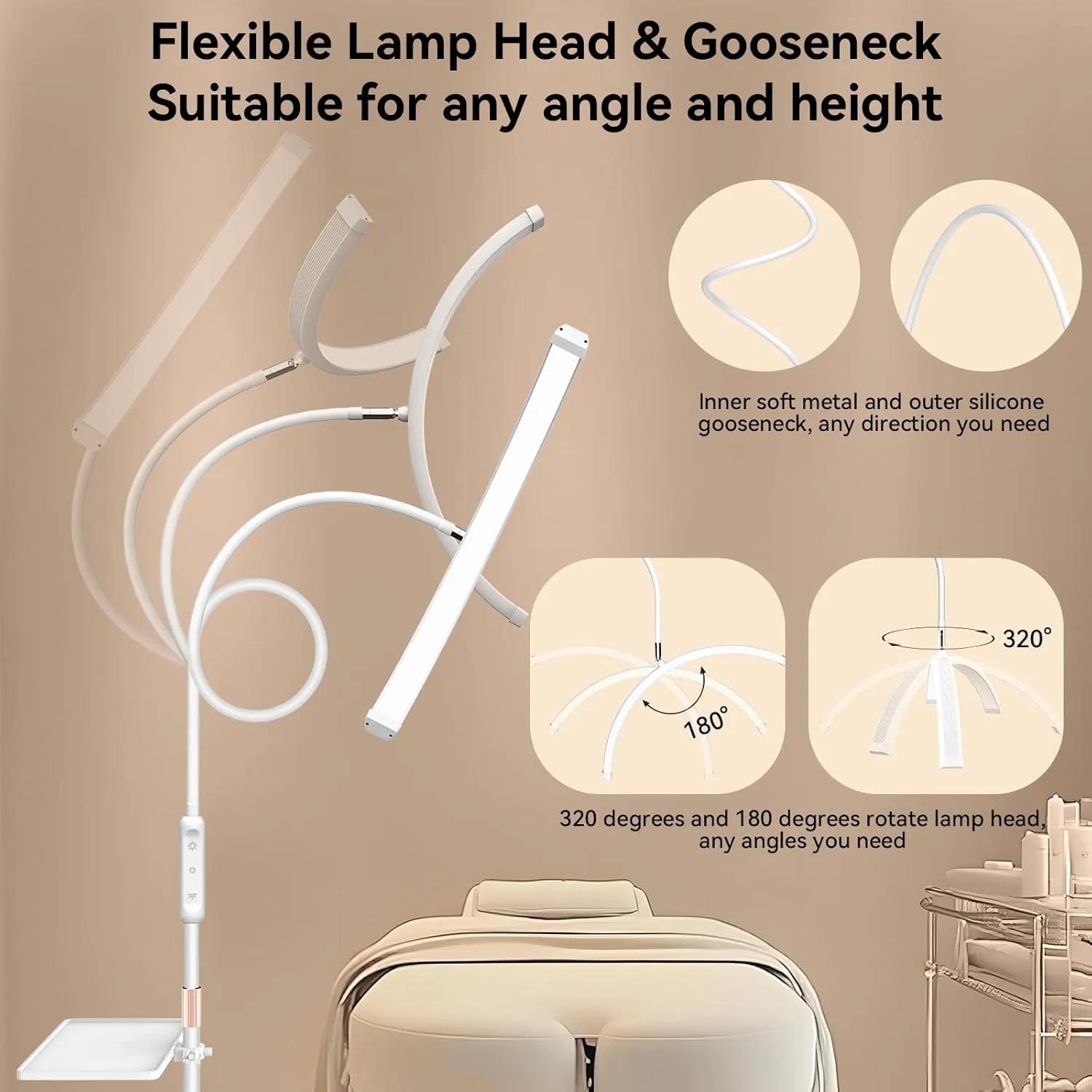 Lash Light for Eyelash Tech Led Half Moon Light Lamp for Tattoo, Lash Extensions, Nail, Beauty, for Esthetician & Artists, Adjustable Height, Dimmable Brightness, with Movable Tray, White