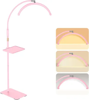 Lash Light for Eyelash Tech with Tray, Half Moon Light for Lashes and Estheticians, LED Floor Lash Lamp for Eyelash Extensions, Nail Art, Tattoo Art and Skincare (Pink)
