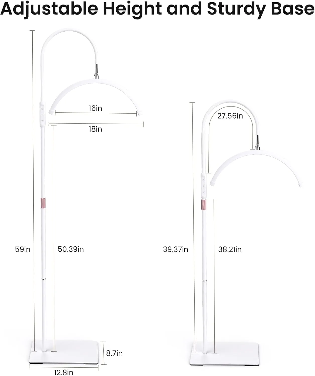Lash Light, Half Moon Lamp with Tool Tray, LED Floor Lamp for Eyelash Extensions, Nail Art, Tattoo Art and Skincare, Adjustable Color Modes and Flexible Gooseneck (White)