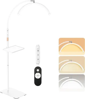 Lash Light, Half Moon Lamp with Tool Tray, LED Floor Lamp for Eyelash Extensions, Nail Art, Tattoo Art and Skincare, Adjustable Color Modes and Flexible Gooseneck (White)