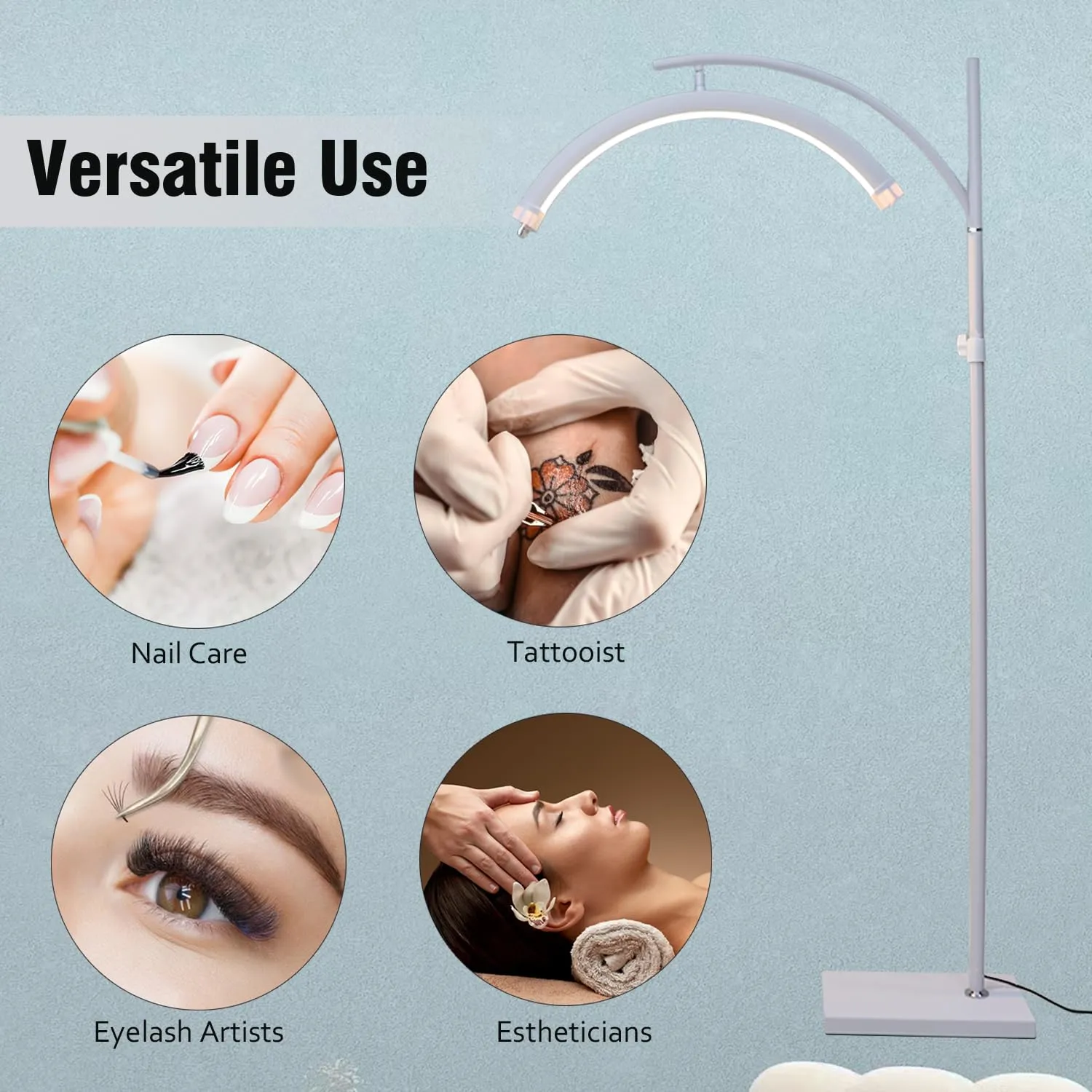 Lash Light Lamp for Eyelash Extensions LED Floor Half Moon Ring Lash Light Lamp for Lash Extension Esthetician Light R White