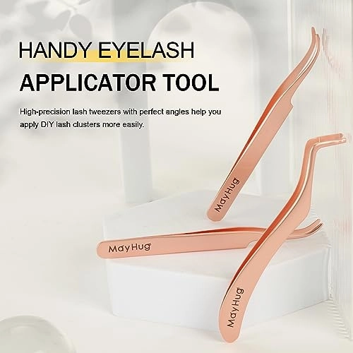 Lash Applicator Tool 2PCS Individual Tweezers for Eyelash Extensions - Professional Curved Applicator for DIY Cluster Lashes
