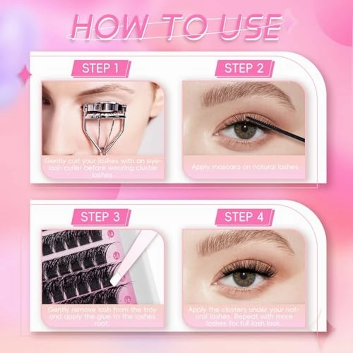 Lash Clusters 10-16mm 144pcs Mixed Tray Individual Lashes D Curl Individual Lashes Cluster Eyelash Extensions DIY Lash Extensions Eyelash Clusters Eyelash Extension Kit at Home (J03-0.07D, 10-16mm)