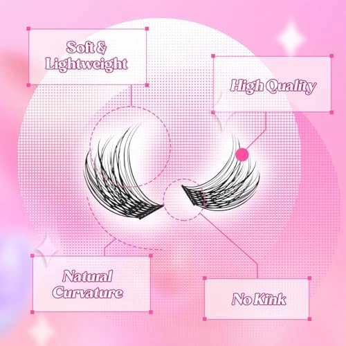 Lash Clusters 10-16mm 144pcs Mixed Tray Individual Lashes D Curl Individual Lashes Cluster Eyelash Extensions DIY Lash Extensions Eyelash Clusters Eyelash Extension Kit at Home (J03-0.07D, 10-16mm)