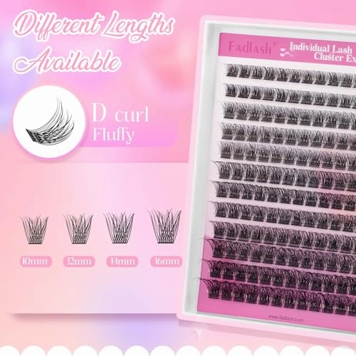 Lash Clusters 10-16mm 144pcs Mixed Tray Individual Lashes D Curl Individual Lashes Cluster Eyelash Extensions DIY Lash Extensions Eyelash Clusters Eyelash Extension Kit at Home (J03-0.07D, 10-16mm)