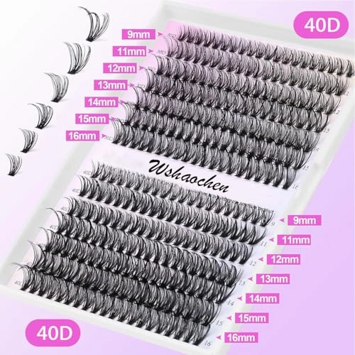 Lash Clusters 280pcs Lashes DIY Lash Extension Eyelash Clusters 40D 9-16mm D Curl Cluster Lashes Extensions Self Application (40D-0.07D-9-16MIX)
