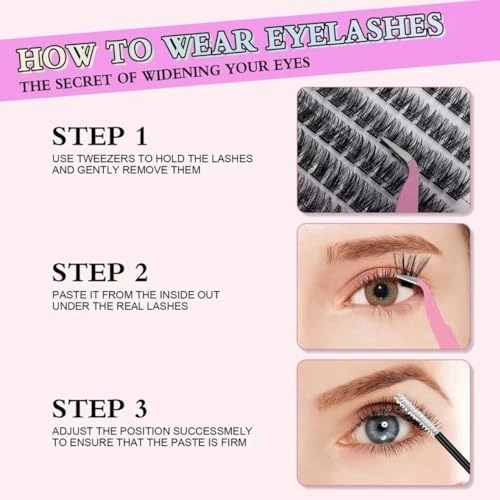 Lash Clusters 280pcs Lashes DIY Lash Extension Eyelash Clusters 40D 9-16mm D Curl Cluster Lashes Extensions Self Application (40D-0.07D-9-16MIX)