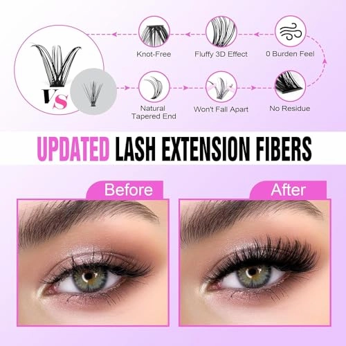 Lash Clusters 280pcs Lashes DIY Lash Extension Eyelash Clusters 40D 9-16mm D Curl Cluster Lashes Extensions Self Application (40D-0.07D-9-16MIX)