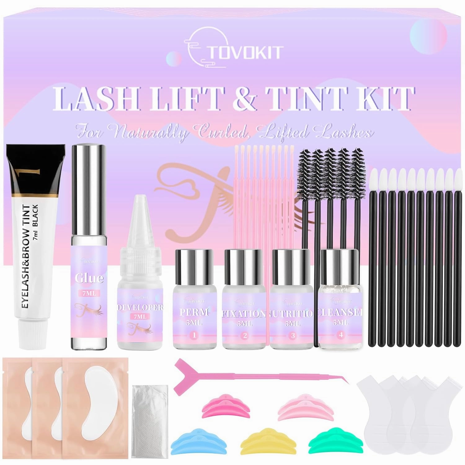 Lash Lift Kit, Eyelash Perm Kit, Professional Eyelash Lift Kit and Black Eyebrows & Eyelashes Color Kit, Easy Lash Lift for Beginner at Home