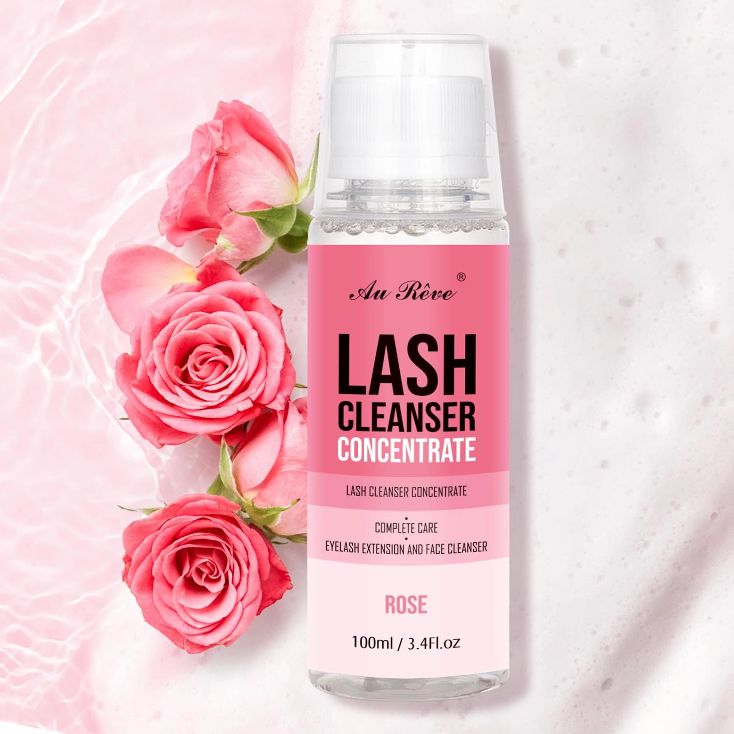 Lash Shampoo Concentrate 100 ml/3.4 fl.oz Lash Cleanser Concentrate Oil Free Eyelash Extension Shampoo for Salon Home Eyelash Care-Can Make 20 bottles of 60ml Lash Shampoo,Rose