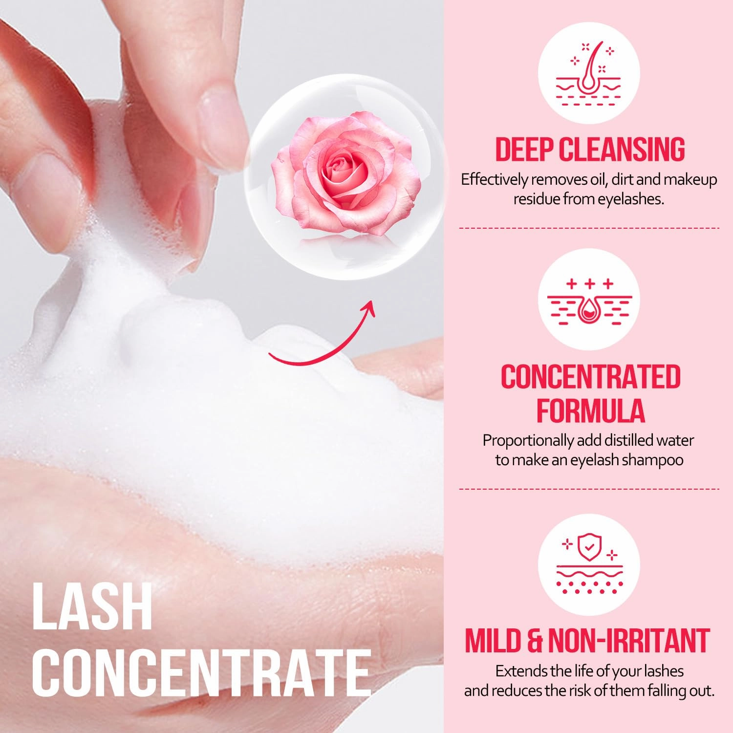 Lash Shampoo Concentrate 100 ml/3.4 fl.oz Lash Cleanser Concentrate Oil Free Eyelash Extension Shampoo for Salon Home Eyelash Care-Can Make 20 bottles of 60ml Lash Shampoo,Rose