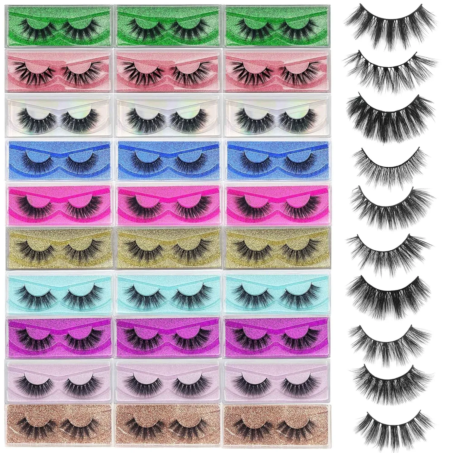 Lashes Bulk Christmas Gifts Mikiwi 30 Pack Eyelashes, 12-20mm 5D Fake Mink Eyelashes Wholesale, Fluffy Natural Volume Eye Lashes, Individual Package Faux Mink Lashes Wholesale