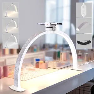 Lavinda Pro Nail Desk Lamp for Nail Techs - 3000-6000K Adjustable Half Moon Light with Phone Holder, 29in Foldable Nail Table Light for DIY, Eyelash, Tattoo & Skincare (Crystal Diamond)
