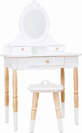 Le Toy Van - Wooden Vanity Table with Mirror and Chair - Bedroom Furniture - Victorian Style Oval Dressing Table - Desk with Drawers and Stool - Kids 3 