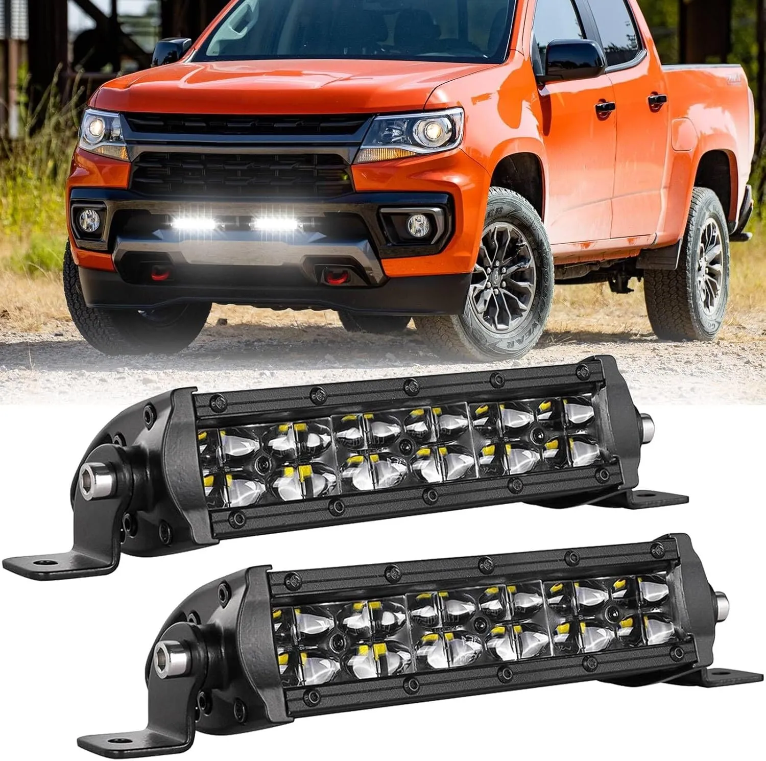 LED Light Bar 6 Inch, SWATOW INDUSTRIES 2PCS 96W 6 Inch Light Bar Slim Dual Row Spot Flood Pod Lights 6" Fog Lights Backup for F150 Ram Wrangler Chevy Toyota Truck Dirt Bike Motorcycle ATV UTV