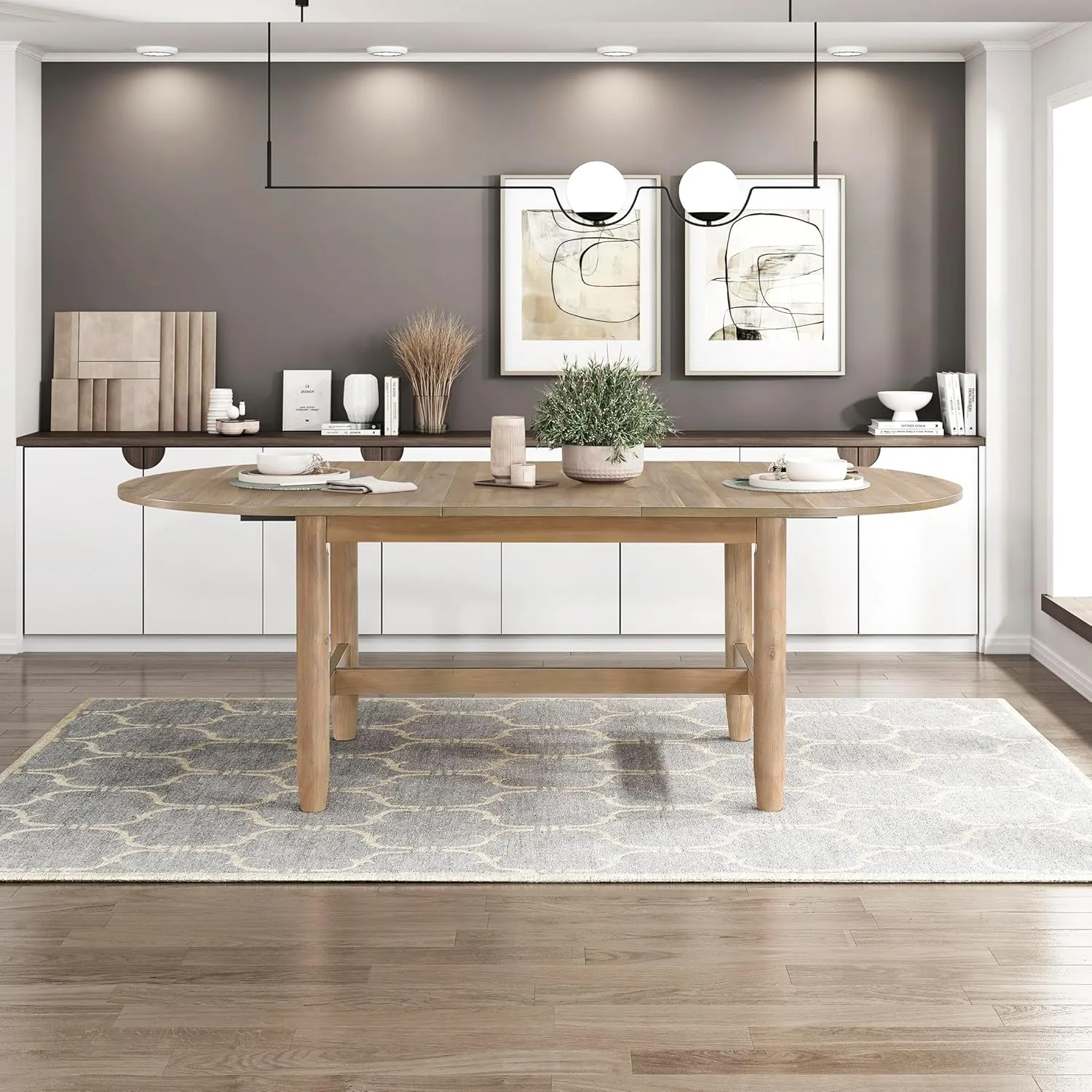 Lexicon 42"x 84" Oval Dining Table for 6 People, Extendable Wooden Dinner Table with Sturdy Base, for Kitchen/Dining Room, Easy Assembly, Natural