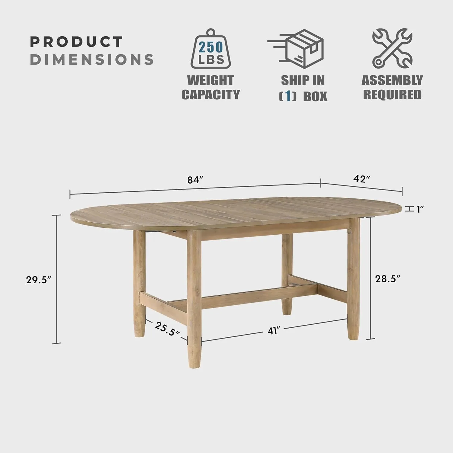 Lexicon 42"x 84" Oval Dining Table for 6 People, Extendable Wooden Dinner Table with Sturdy Base, for Kitchen/Dining Room, Easy Assembly, Natural
