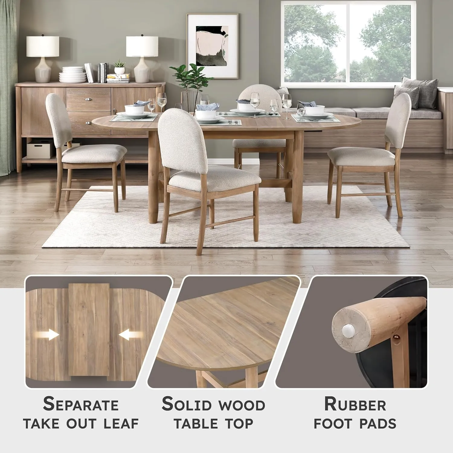 Lexicon 42"x 84" Oval Dining Table for 6 People, Extendable Wooden Dinner Table with Sturdy Base, for Kitchen/Dining Room, Easy Assembly, Natural