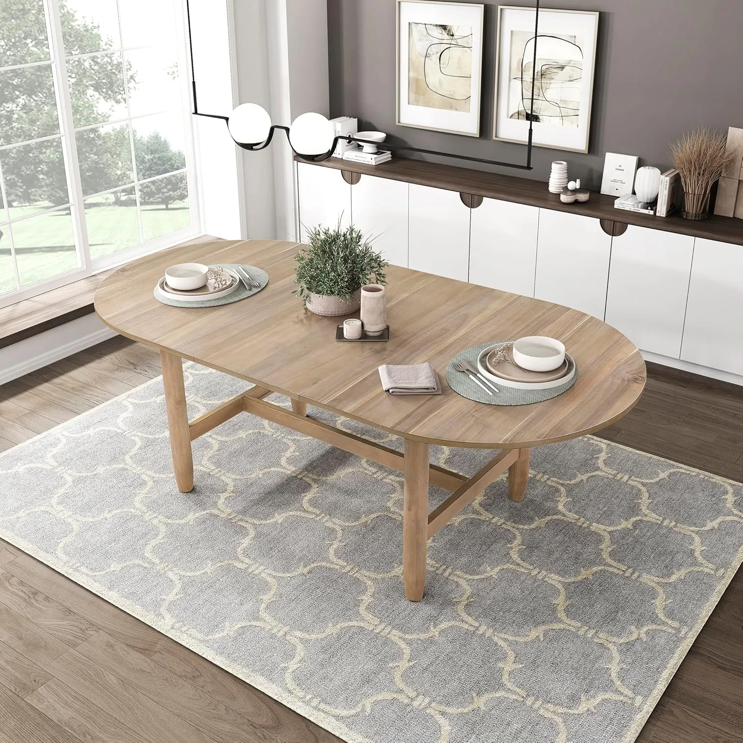 Lexicon 42"x 84" Oval Dining Table for 6 People, Extendable Wooden Dinner Table with Sturdy Base, for Kitchen/Dining Room, Easy Assembly, Natural
