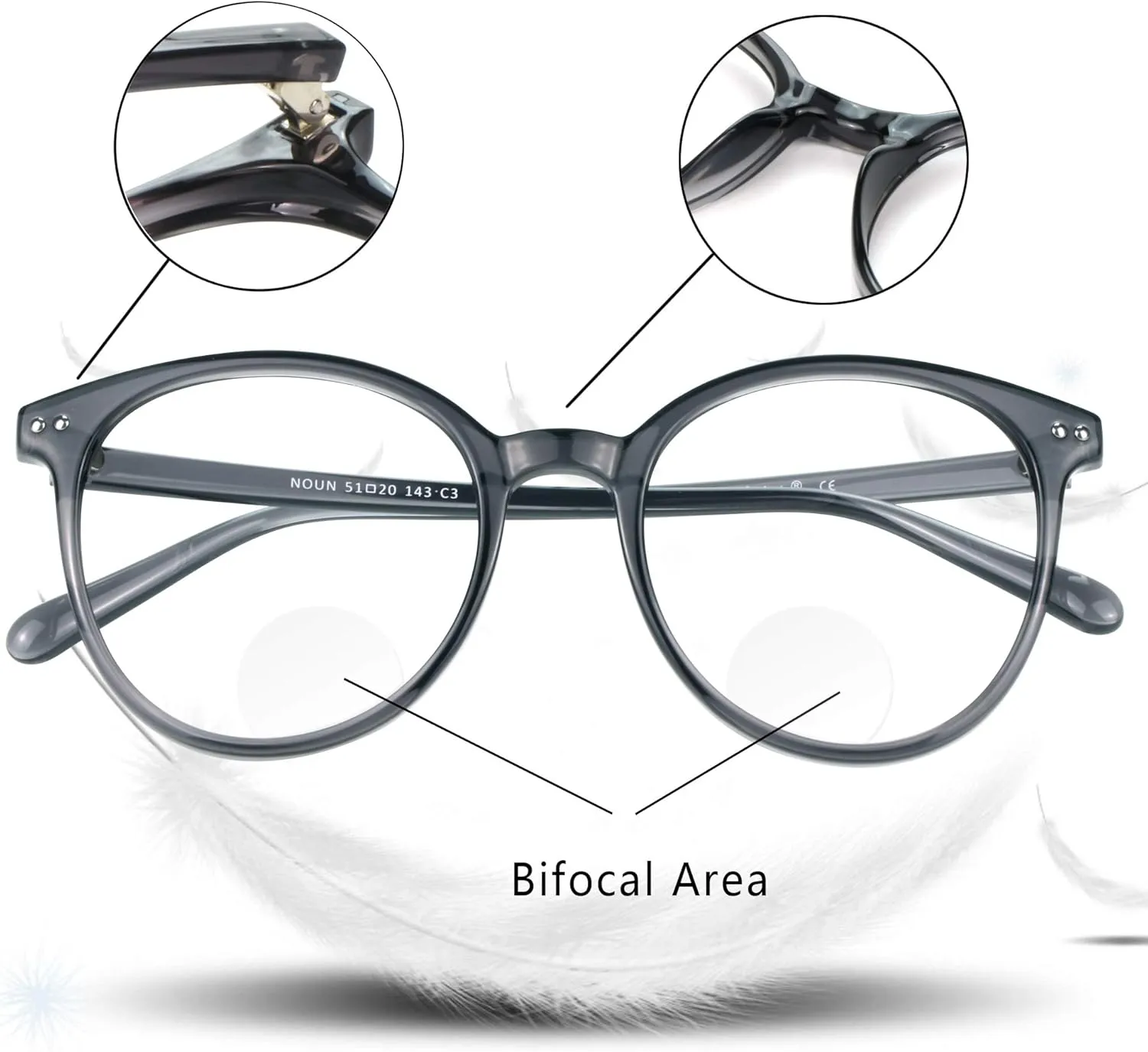 LifeArt Bifocal Reading Glasses with Oval Lenses, Blue Light Blocking Glasses for Women/Men, Anti Glare, Reduce Eyestrain (Gray, 0.50/ 2.25 Magnification)