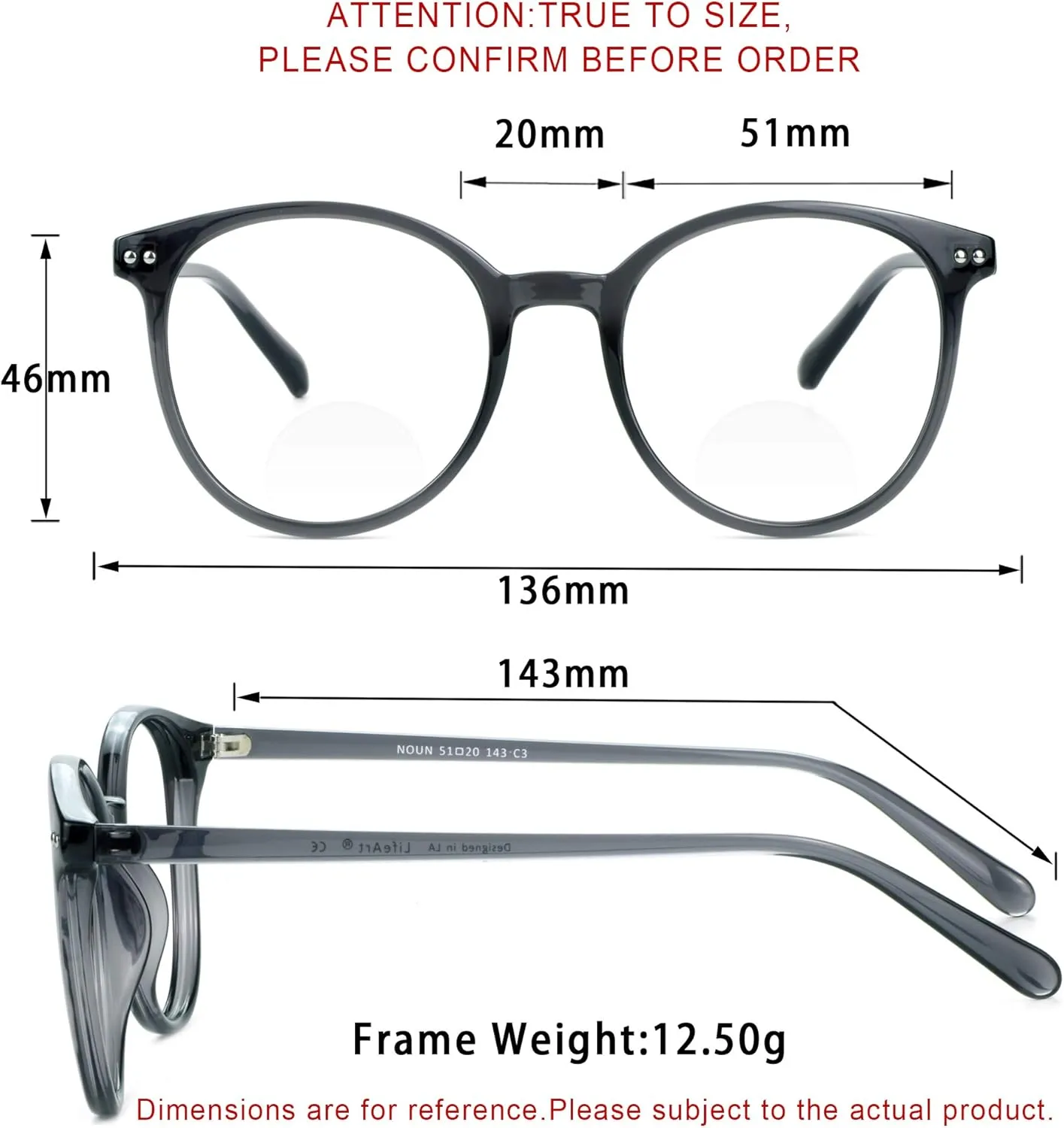 LifeArt Bifocal Reading Glasses with Oval Lenses, Blue Light Blocking Glasses for Women/Men, Anti Glare, Reduce Eyestrain (Gray, 0.50/ 2.25 Magnification)