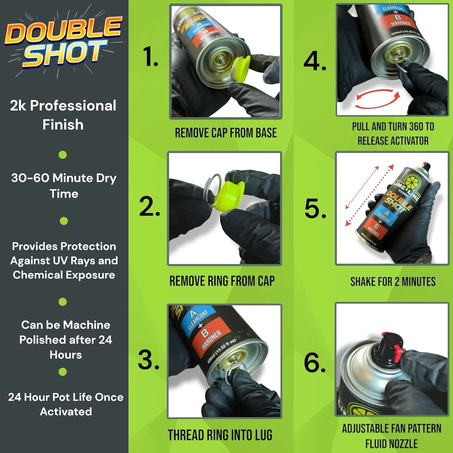 LiME LiNE High Gloss 2K Clearcoat Spray/Aerosol Can Automotive 2 Part Professional Finish (Pack of 2)
