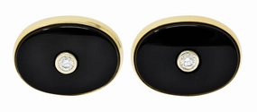 Lindsay & Co. Retro 0.25 CTW Diamond Onyx 14 Karat Gold Cufflinks