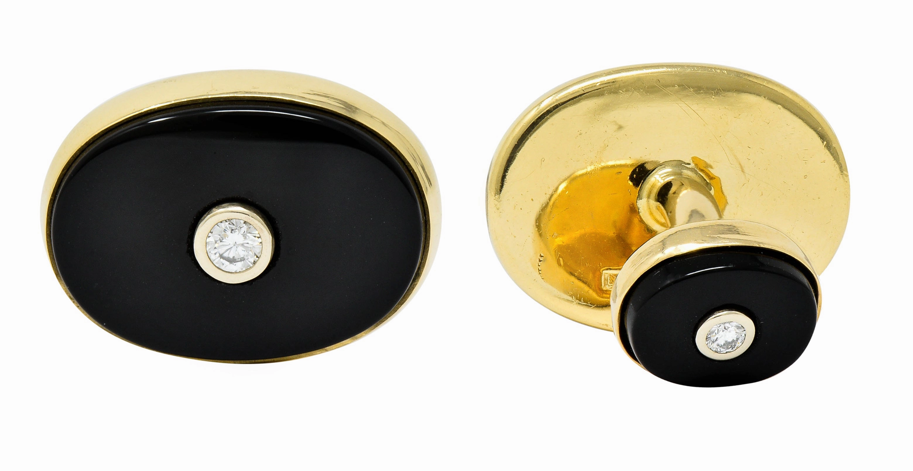 Lindsay & Co. Retro 0.25 CTW Diamond Onyx 14 Karat Gold Cufflinks