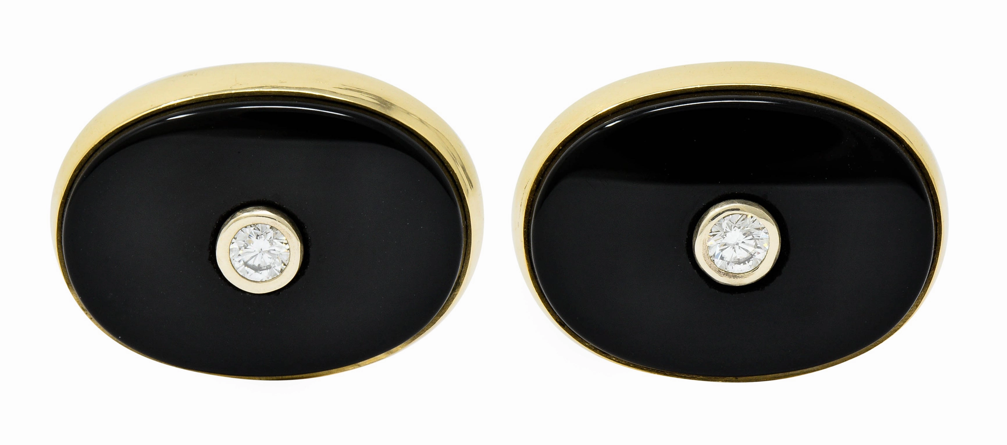 Lindsay & Co. Retro 0.25 CTW Diamond Onyx 14 Karat Gold Cufflinks