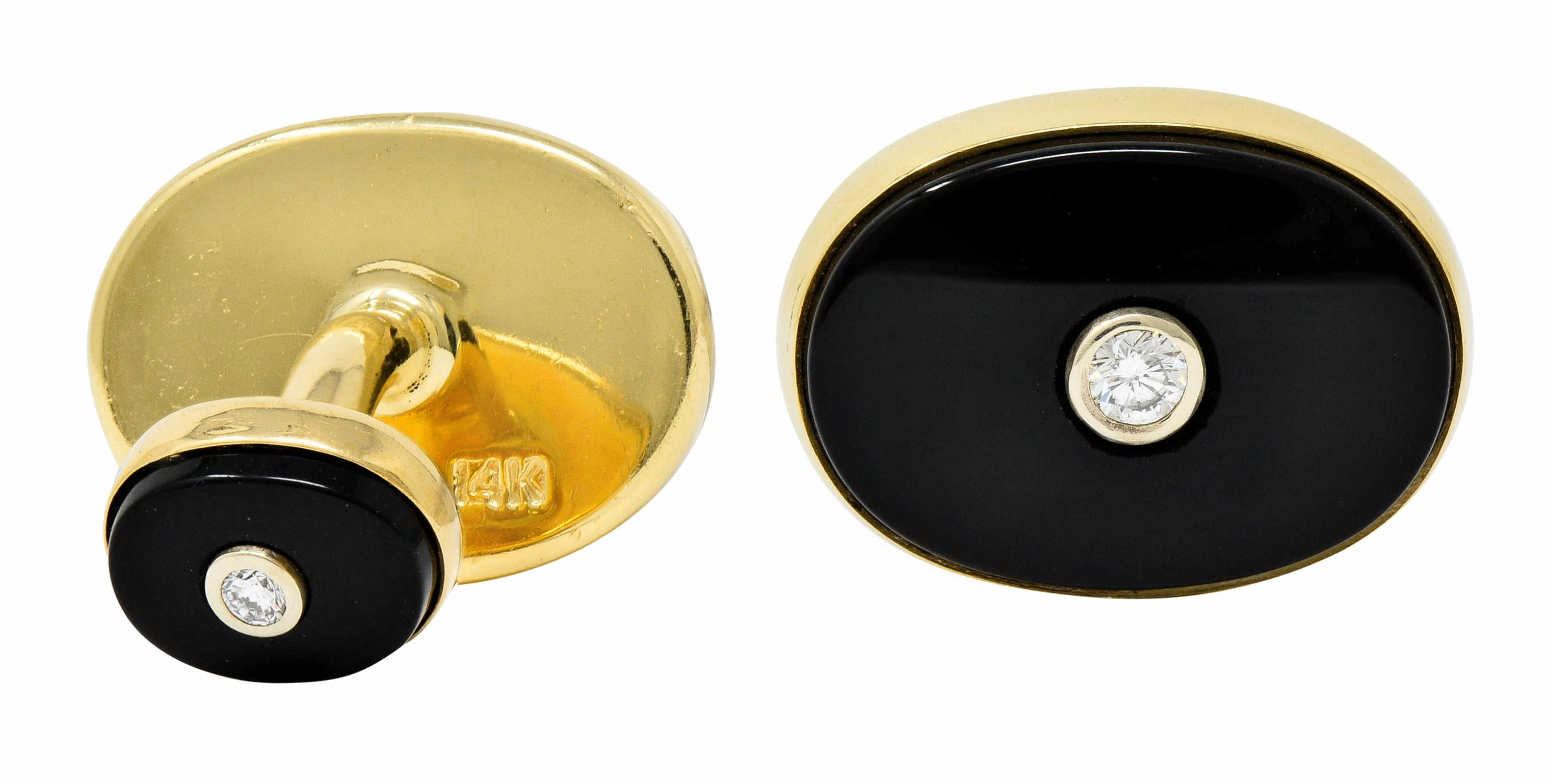 Lindsay & Co. Retro 0.25 CTW Diamond Onyx 14 Karat Gold Cufflinks