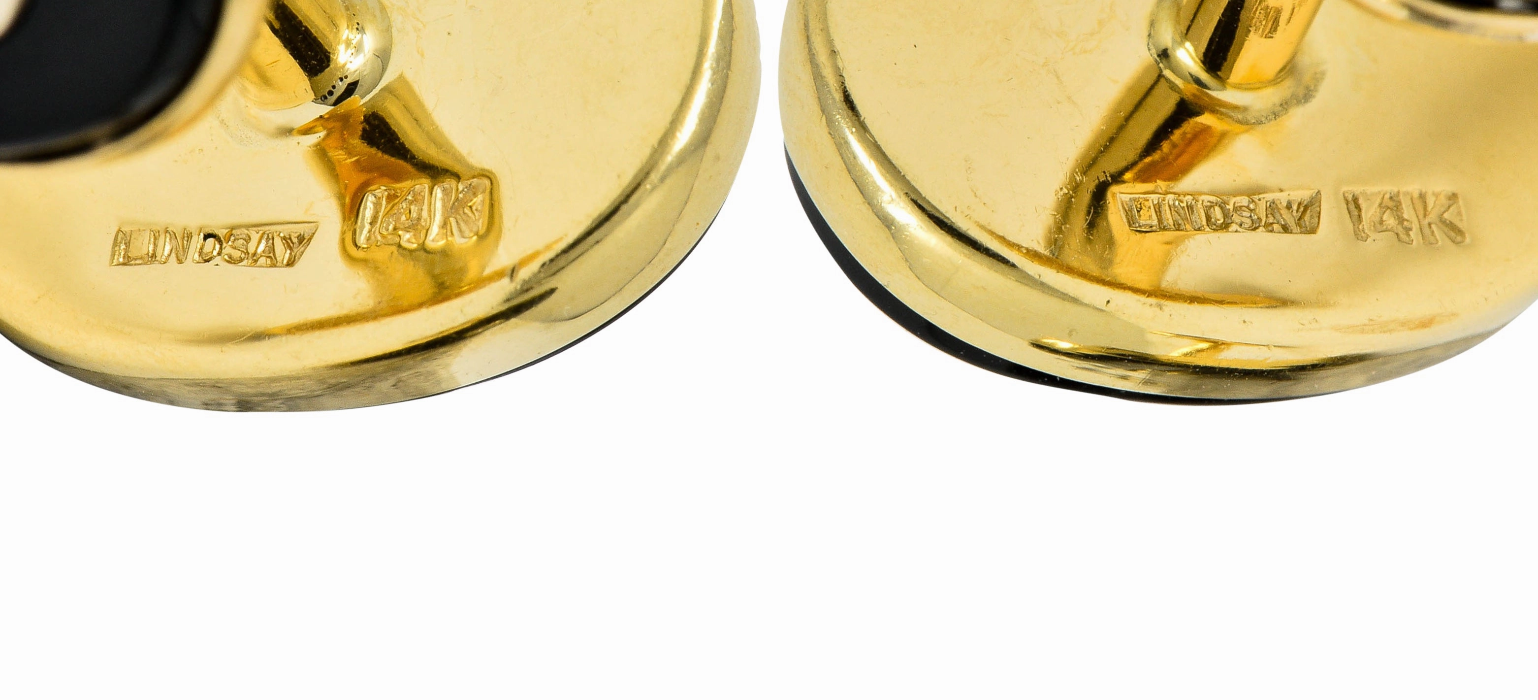 Lindsay & Co. Retro 0.25 CTW Diamond Onyx 14 Karat Gold Cufflinks