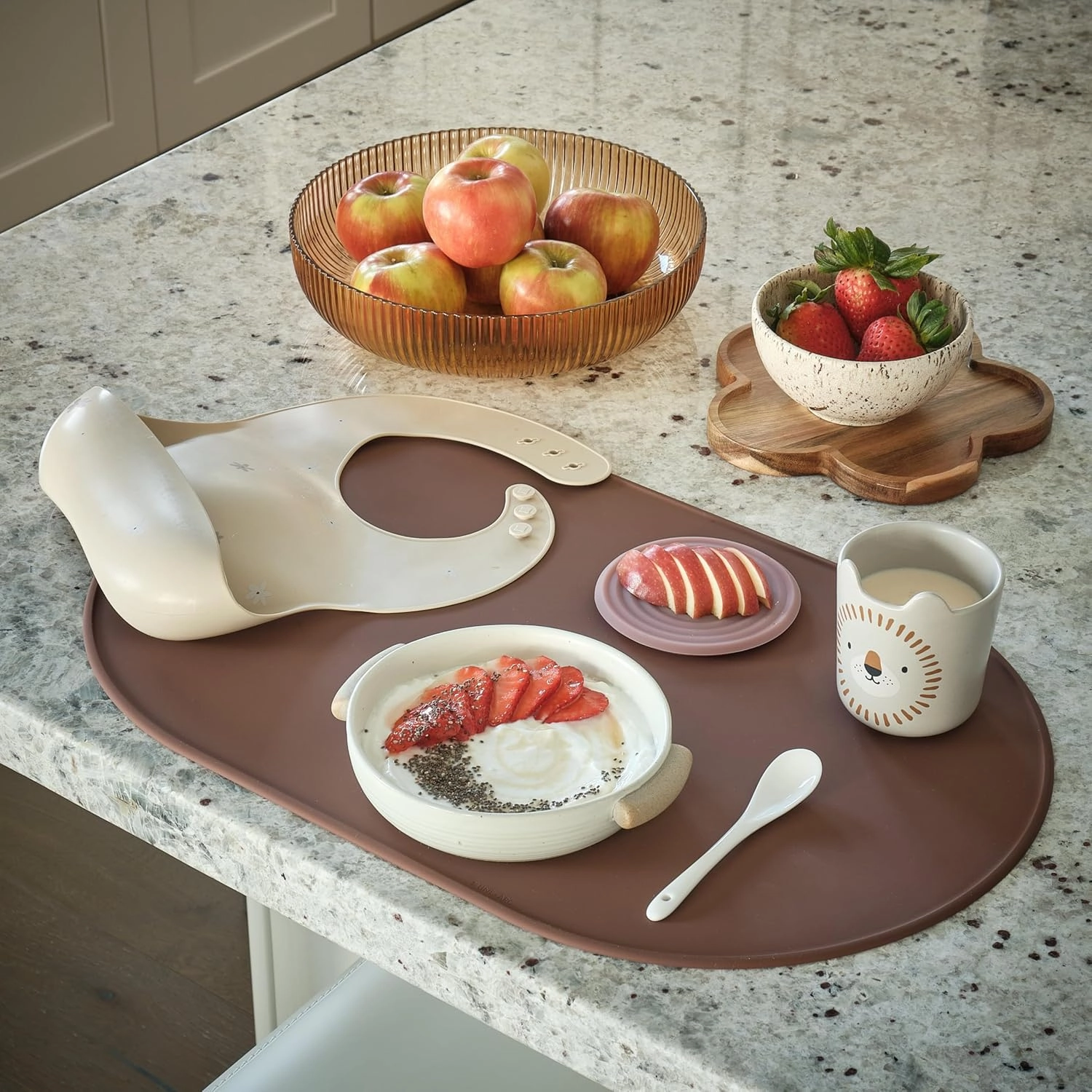 LINE ARC Waterproof, Stain-Resistant, Heat-Safe Silicone Degrē Placemats (20.5x13, Set of 2 Sage) 3mm-High Rim Adults Babies Easy-to-Clean Washable Oval Modern Non-Slip Large Table Mats