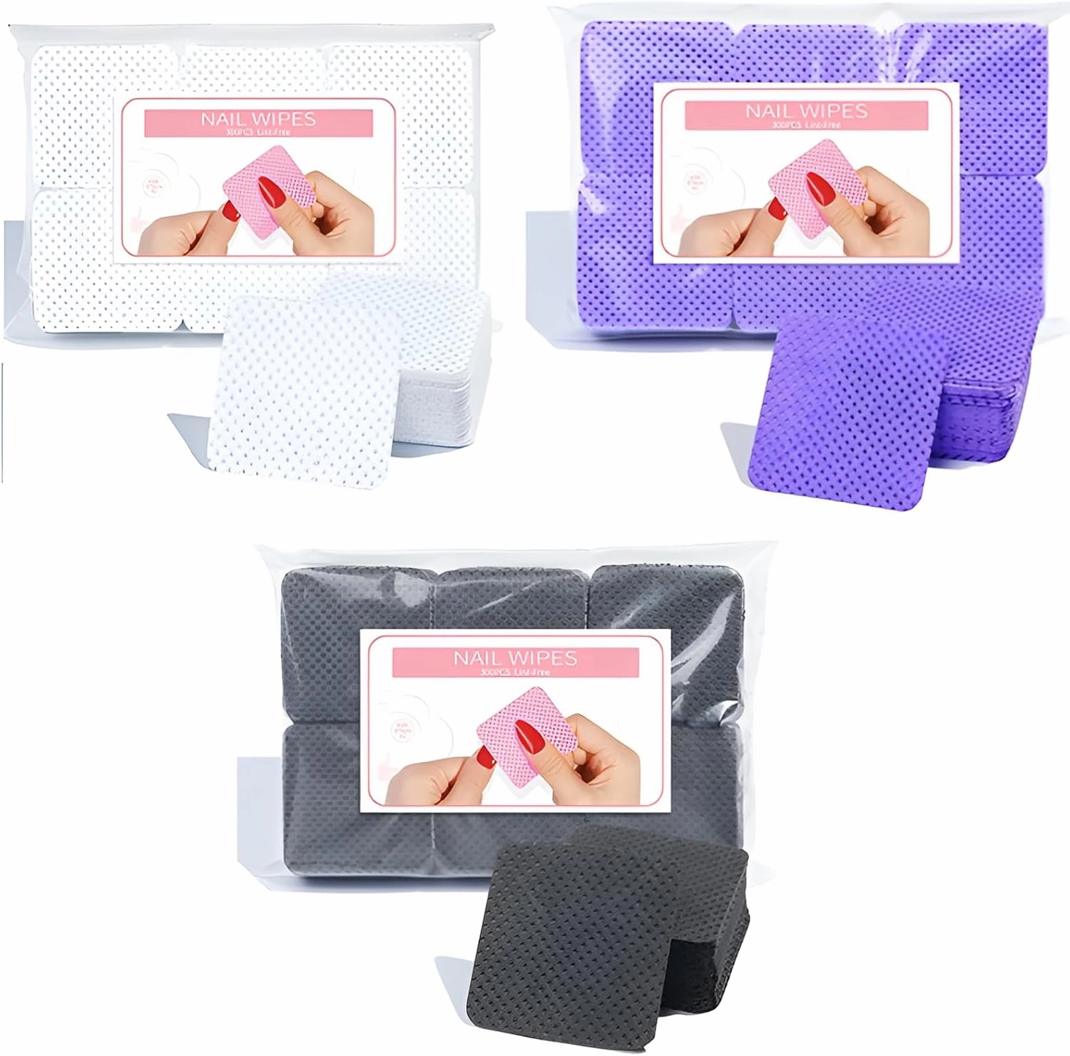 Lint-Free Nail & Eyelash Glue Wipes – 300PCS Non-Woven Cotton-Free Pads for Gel Polish Removal, Eyelash Extension Adhesive Cleaning, Nail Art Prep, Salon & Home Use (Purple)