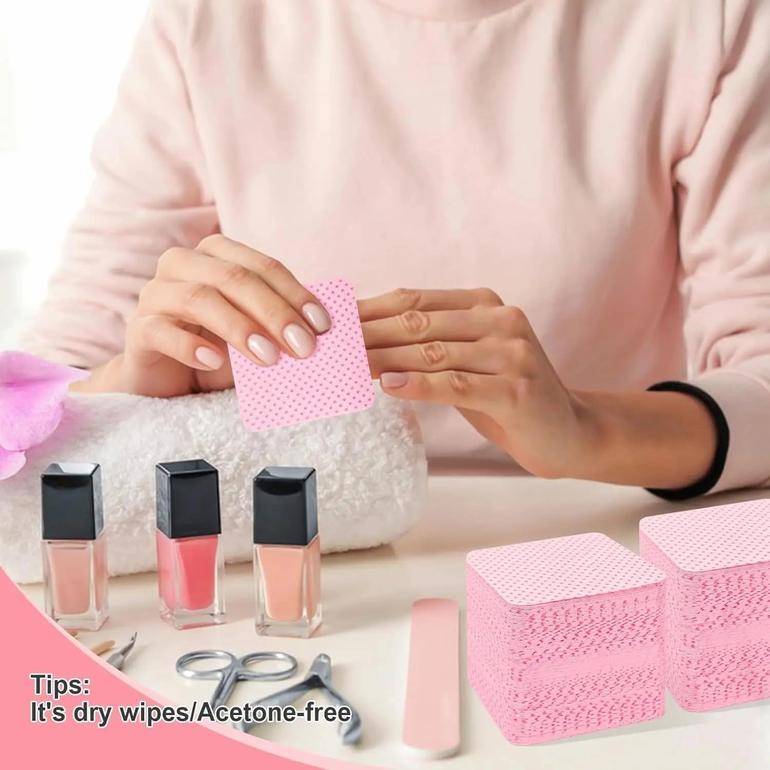 Lint-Free Nail Remover Wipes Pads – 600PCS Non-Woven Cotton Pads for Gel Polish Removal, Eyelash Glue Cleaning, Nail Art Prep – Soft, Absorbent, No Lint Residue (Pink)