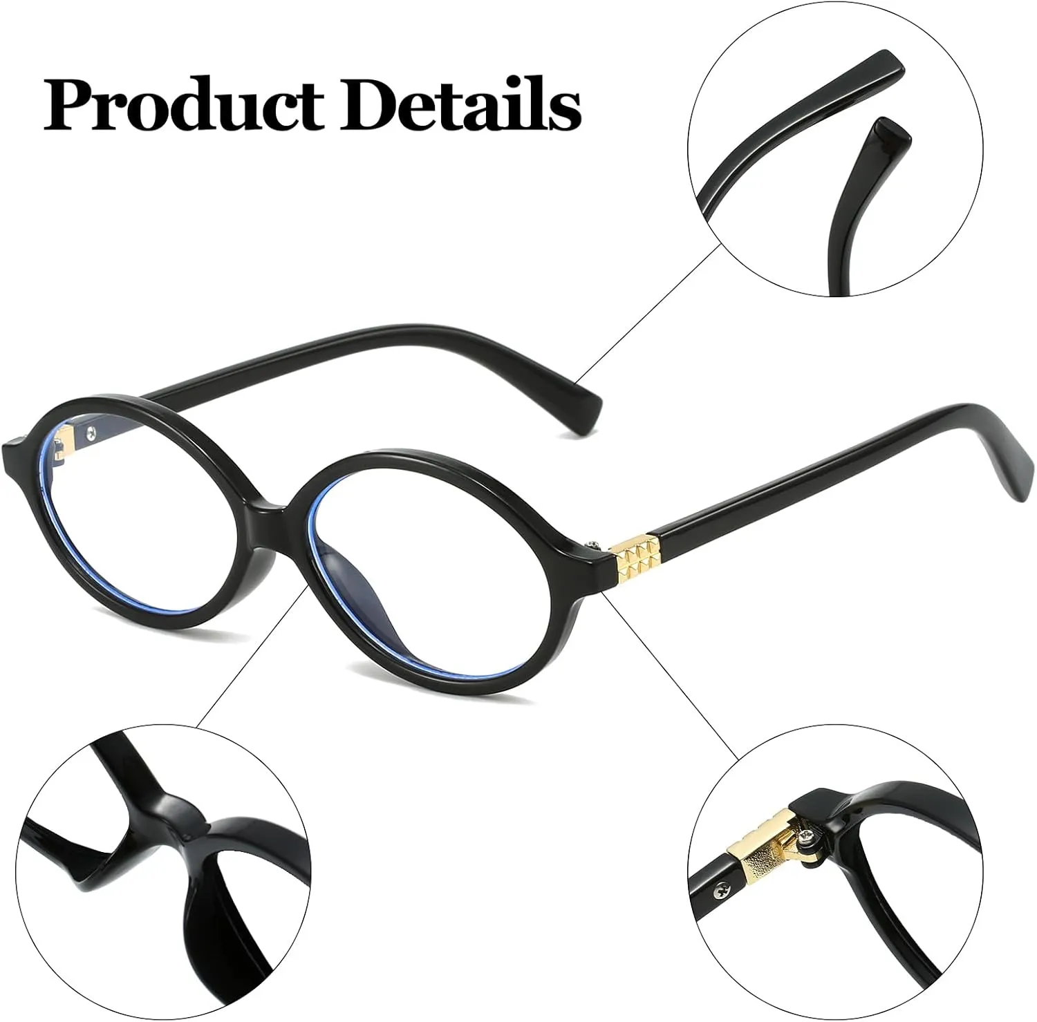 LJCZKA Fashion Oval Glasses for Women Men Retro Oval Small Frame Blue Light Blocking Glasses Nerd Computer Eyeglasses