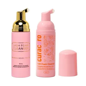 LLBA & Curacoro 60ML Eyelash Extension Cleanser - Lash Shampoo for Lash Extensions, Lash Bath for Dry & Sensitive Skin, Removes All Make-Up Including Waterproof Make-Up