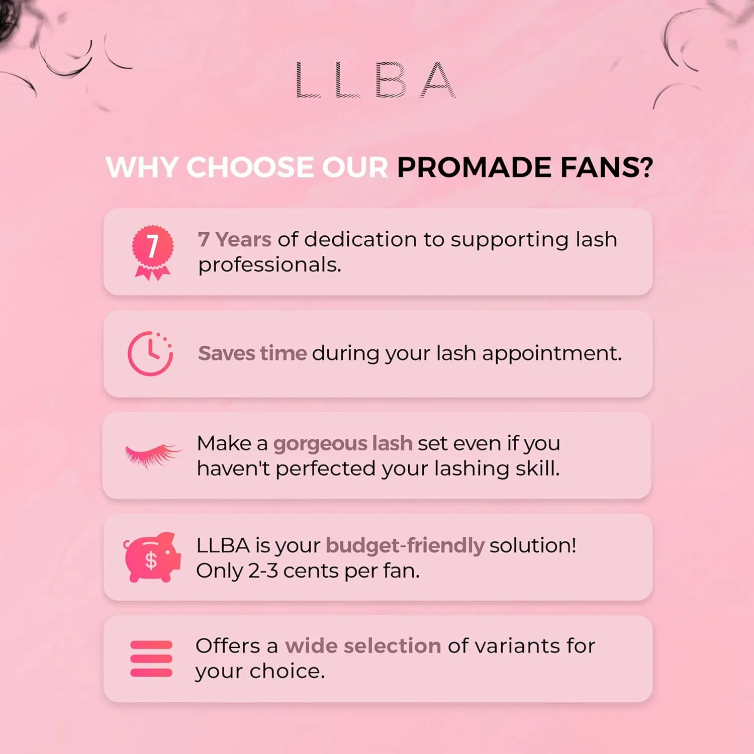 LLBA Promade Fans | Handmade Volume Eyelashes | Multi Selections From 3D To 16D | C CC D DD L M Curl | Thickness 0.03 ~ 0.1 mm | 8 - 20mm Length | Long Lasting | Easy Application (12D-0.03 D 12 mm)