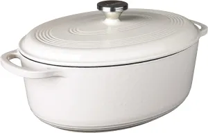 Lodge 7 Quart Enameled Cast Iron Oval Dutch Oven with Lid – Dual Handles – Oven Safe up to 500° F or on Stovetop - Use to Marinate, Cook, Bake, Refrigerate and Serve – Oyster White