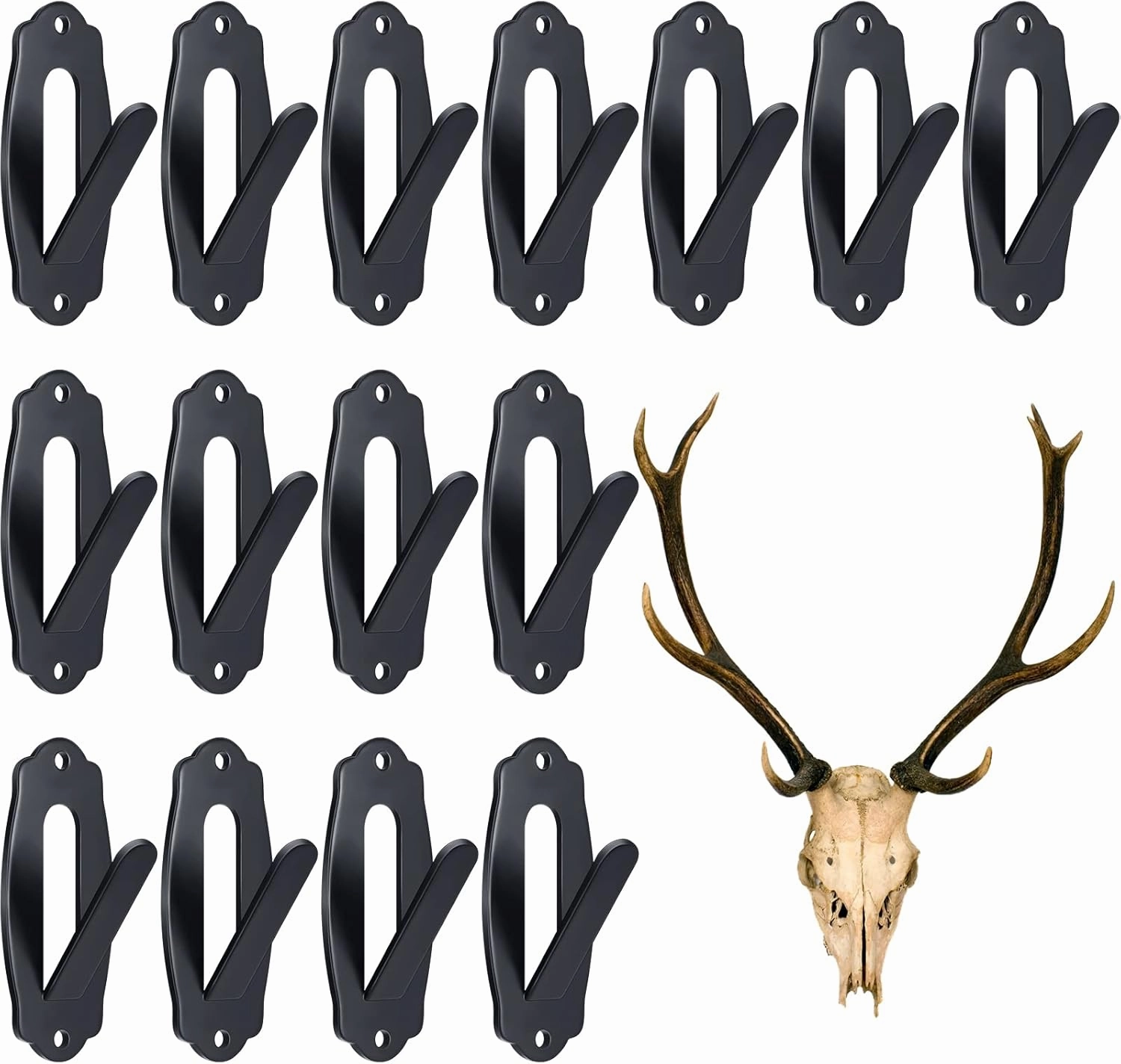 Lounsweer 15 Pack European Skull Mount Hanger Skull Wall Mount Bracket Hangers with Installing Kits for Deer Mule Elk Antelope Coyote(Black)
