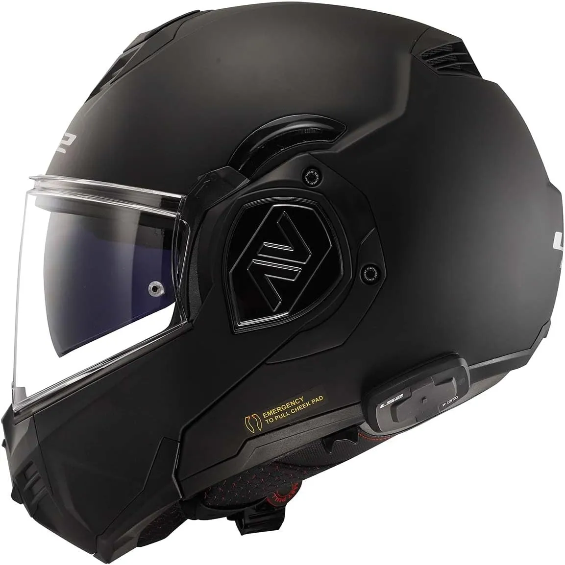LS2 Helmets Advant Modular Helmet with Integrated Cardo 4X Bluetooth (Noir Matte Black - Large)