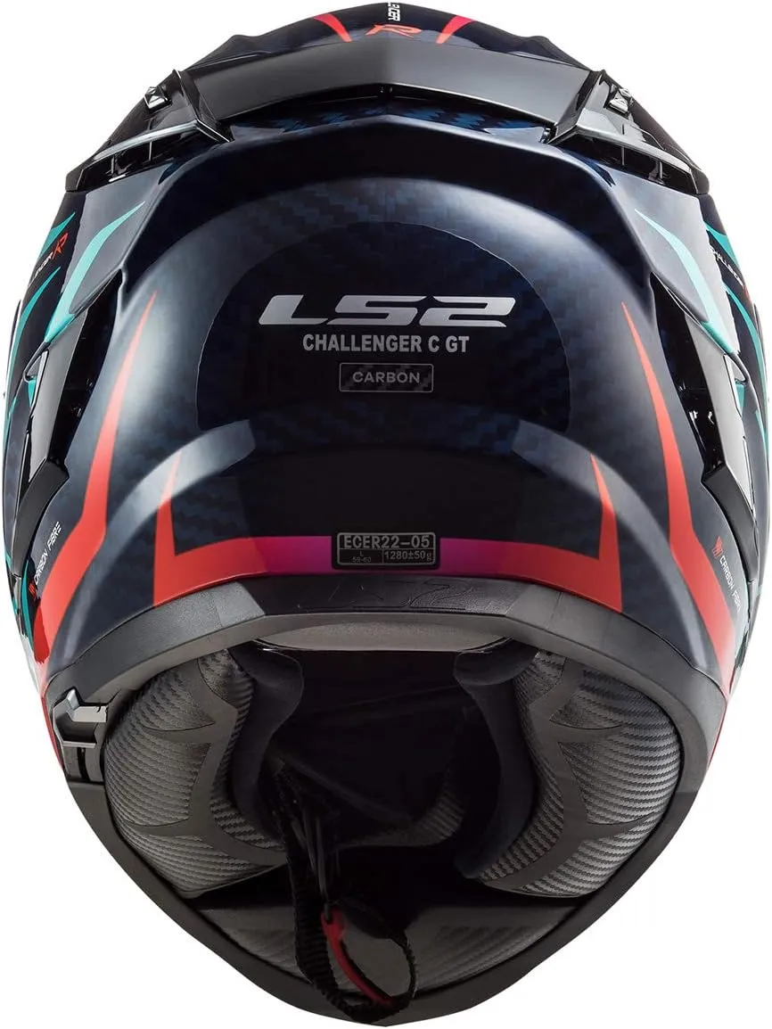 LS2 Helmets Challenger Carbon Flames Helmet (Blue Carbon Blue Red - Large)