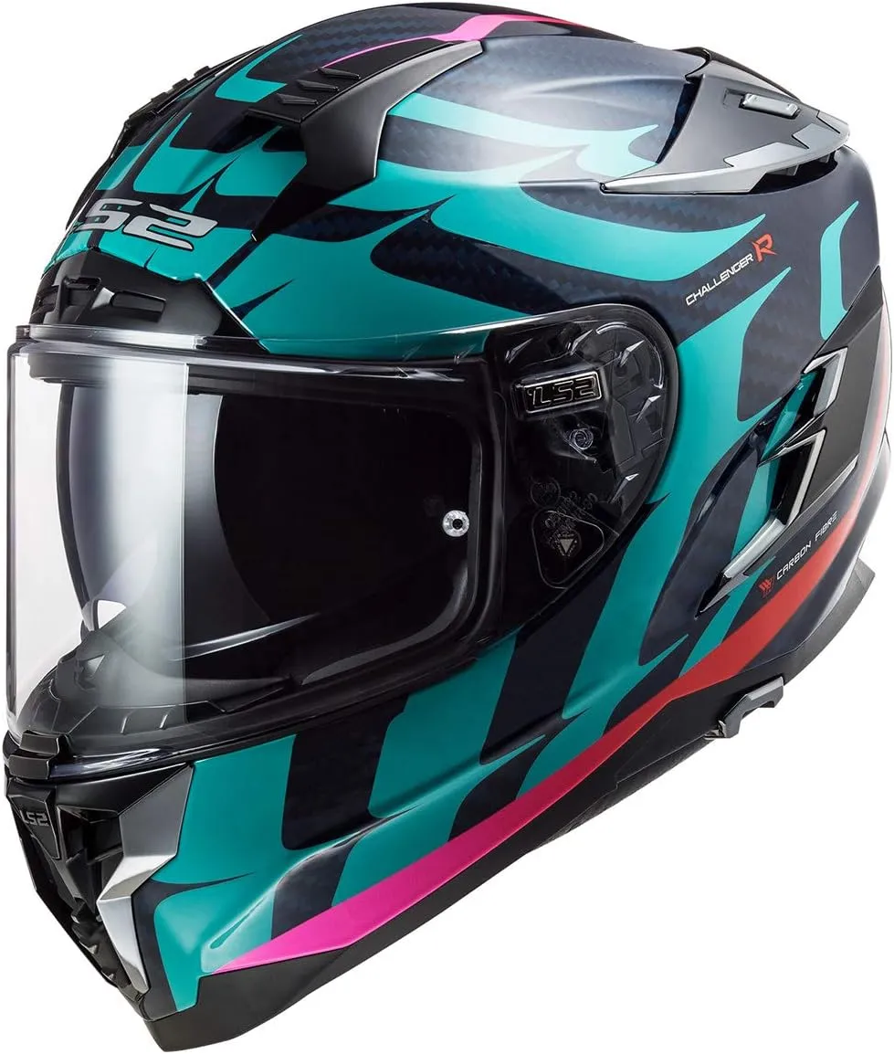 LS2 Helmets Challenger Carbon Flames Helmet (Blue Carbon Blue Red - Large)