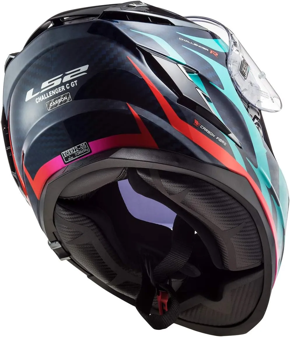 LS2 Helmets Challenger Carbon Flames Helmet (Blue Carbon Blue Red - Large)