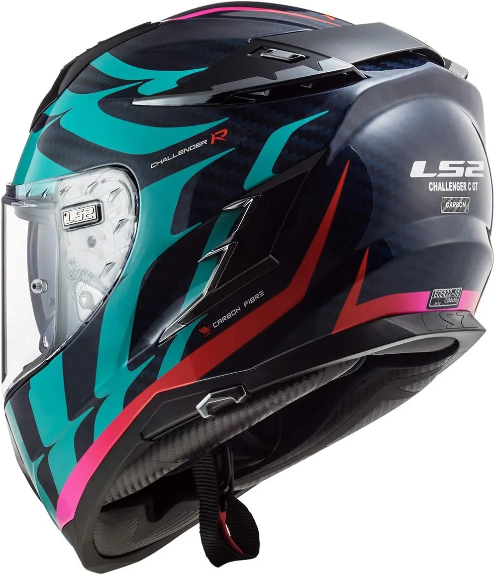 LS2 Helmets Challenger Carbon Flames Helmet (Blue Carbon Blue Red - Large)