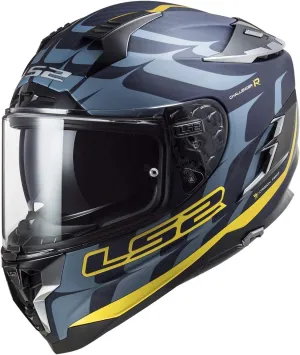 LS2 Helmets Challenger Carbon Flames Helmet (Blue Carbon Gold - Large)